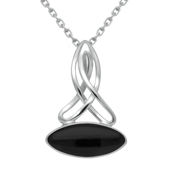 Sterling Silver Whitby Jet Wide Marquise Celtic Necklace P1393