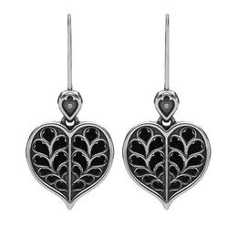 Sterling Silver Whitby Jet York Minster Heart Hook Earrings. E2385.