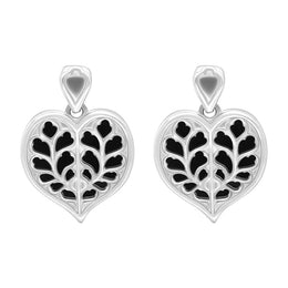 Sterling Silver Whitby Jet York Minster Heart Stud Drop Earrings. E2386.
