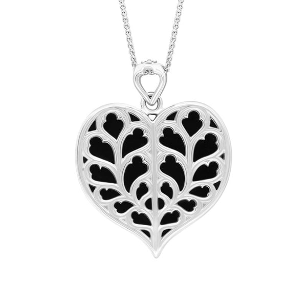 Sterling Silver Whitby Jet York Minster Large Heart Necklace. P3305.
