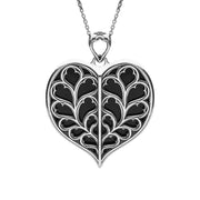 Sterling Silver Whitby Jet York Minster Medium Heart Necklace. P3252