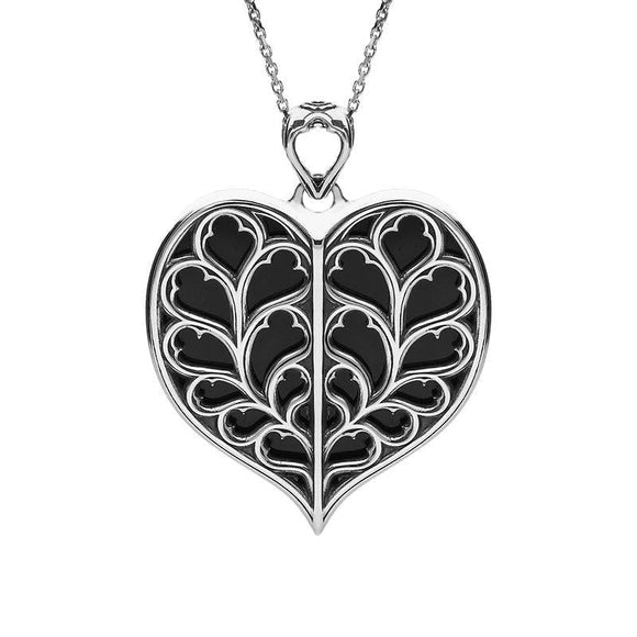 Sterling Silver Whitby Jet York Minster Medium Heart Necklace. P3252