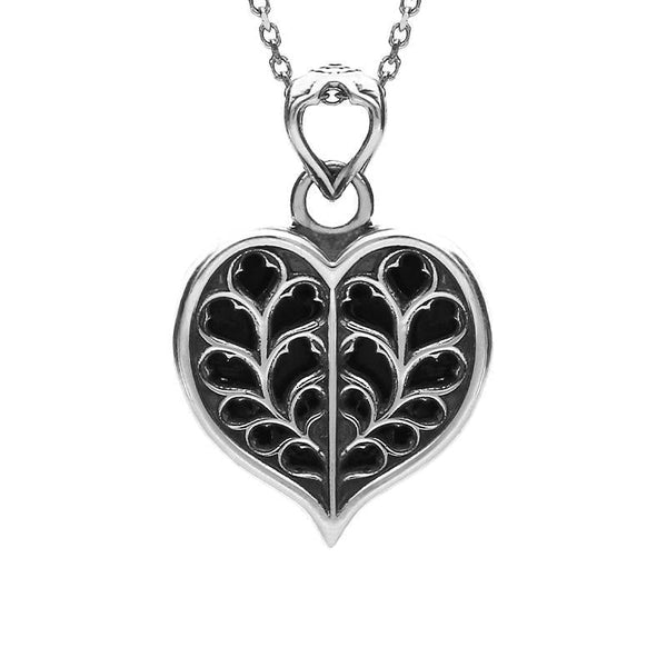 Sterling Silver Whitby Jet York Minster Small Heart Necklace. P3251.