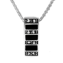 Sterling Silver Whitby Jet Marcasite Seven Row Small Oblong Necklace P1324