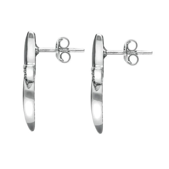 Sterling Silver Whitby Jet and Marcasite Wavy Cross Stud Earrings. E881