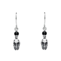 Sterling Silver Whitby jet Mini Skull One Stone Drops Earrings
