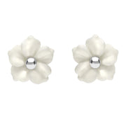 Sterling Silver White Agate Carnation Tuberose Stud Earrings, E2162