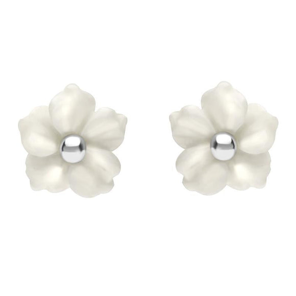 Sterling Silver White Agate Carnation Tuberose Stud Earrings, E2162