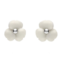 Sterling Silver White Agate Clover Tuberose Stud Earrings, E2159