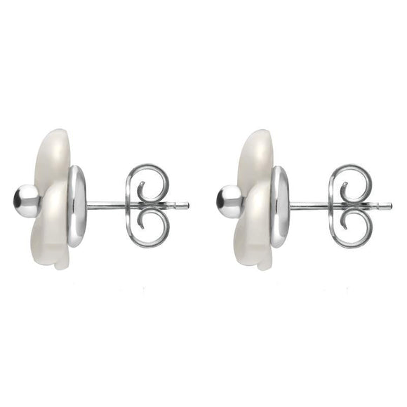 Sterling Silver White Agate Clover Tuberose Stud Earrings, E2159