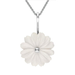 Sterling Silver White Agate Daisy Tuberose Necklace, P2855