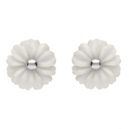 Sterling Silver White Agate Tuberose Daisy Stud Earrings E2161