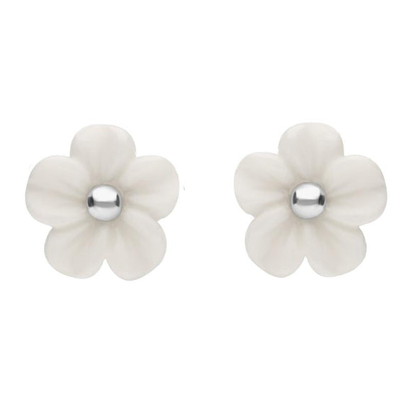 Sterling Silver White Agate Desert Rose Tuberose Stud Earrings, E2154