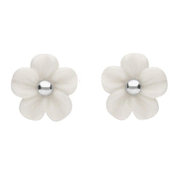 Sterling Silver White Agate Desert Rose Tuberose Stud Earrings, E2154