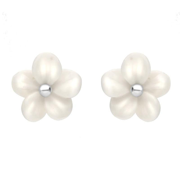 Sterling Silver White Agate Large Tuberose Pansy Stud Earrings E2153