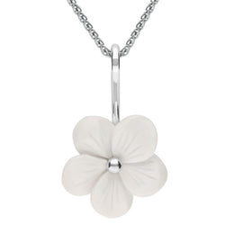 Sterling Silver White Agate Pansy Tuberose Necklace, P2853
