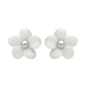 Sterling Silver White Agate Tuberose Pansy Stud Earrings, E2152.