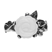 Sterling Silver White Agate Tuberose Rose Leaf Twist Ring, R728.