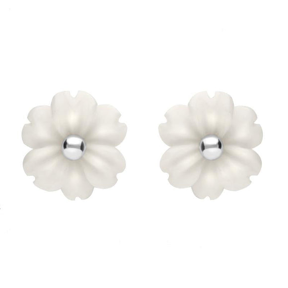 Sterling Silver White Agate Dahlia Tuberose Stud Earrings, E2155