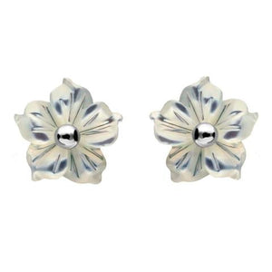 Sterling Silver White Mother of Pearl Tuberose Carnation Stud Earrings, E2162.