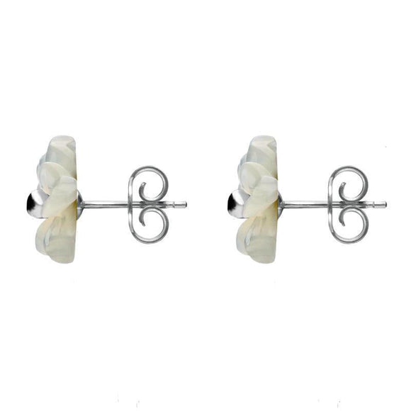 Sterling Silver White Mother of Pearl Tuberose Carnation Stud Earrings, E2162.