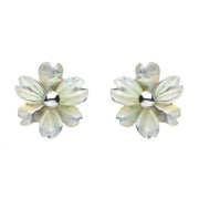 Sterling Silver White Mother of Pearl Tuberose Dahlia Stud Earrings, E2155.