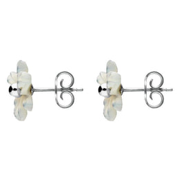 Sterling Silver White Mother of Pearl Tuberose Dahlia Stud Earrings, E2155.