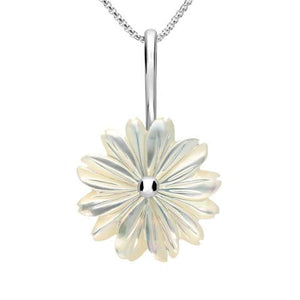 Sterling Silver White Mother of Pearl Tuberose Daisy Necklace, P2855.