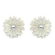 Sterling Silver White Mother of Pearl Tuberose Daisy Stud Earrings, E2161.