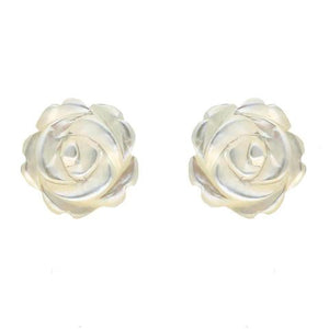 Sterling Silver White Mother of Pearl Tuberose Rose Stud Earrings, E2151.