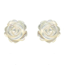 Sterling Silver White Mother of Pearl Tuberose Rose Stud Earrings, E2151.