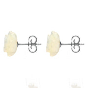 Sterling Silver White Mother of Pearl Tuberose Rose Stud Earrings, E2151.