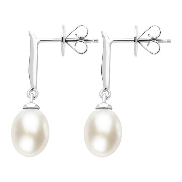 Sterling Silver White Pearl Drop Earrings, E1352.