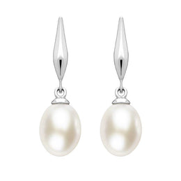 Sterling Silver White Pearl Drop Earrings, E1352.