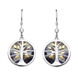 Sterling Silver Gold Plate Blue John Round Tree of Life Drop Earrings E2485