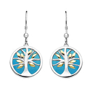 Sterling Silver Yellow Gold Plate Turquoise Medium Round Tree of Life Two Piece Set S065
