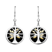 Sterling Silver Yellow Gold Plate Whitby Jet Medium Round Tree of Life Two Piece Set S065