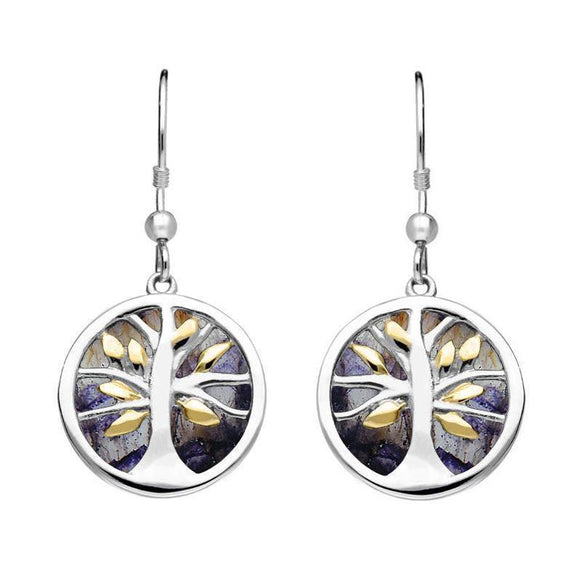 Sterling Silver Yellow Gold Plated Blue John Large Round Tree of Life Two Piece Set S063