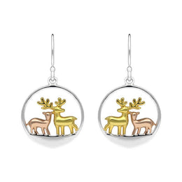 Sterling Silver Gold Reindeer Face Hook Earrings E2472
