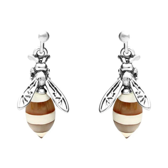 Sterling Silver Amber Small Bee Drop Earrings E2423