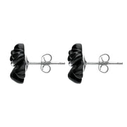 Sterling Silver Whitby Jet Carved Large Flower Stud Earrings E1323