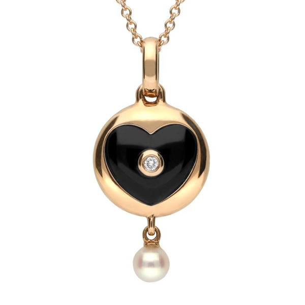 00145318 C W Sellors 18ct Rose Gold Whitby Jet And Diamond Heart in Circle Necklace, P3058.