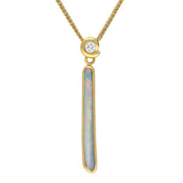 18ct Yellow Gold Opal Diamond Long Unique Organic Necklace, UPOP333.