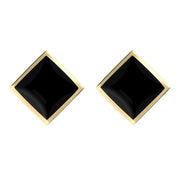 9ct Yellow Gold Whitby Jet Rhombus Earrings. E015.