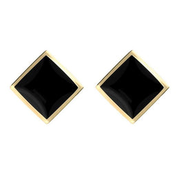 9ct Yellow Gold Whitby Jet Rhombus Earrings. E015.