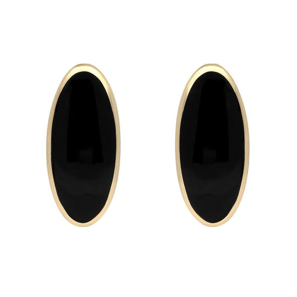00066726 W Hamond 9ct Yellow Gold Whitby Jet Small Long Oval Stud Earrings, E288.