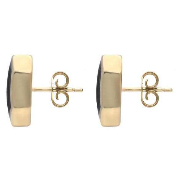 00066754 C W Sellors 9ct Yellow Gold Whitby Jet Organic Concave Stud Earrings, E677.