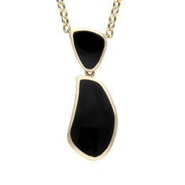 00032215 C W Sellors 9ct Yellow Gold Whitby Jet Two Stone Curved Triangle Necklace, P1002.