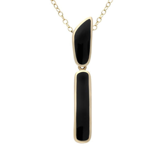 00032218 C W Sellors 9ct Yellow Gold Whitby Jet Two Stone Long Necklace, P1003.