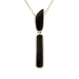 00032218 C W Sellors 9ct Yellow Gold Whitby Jet Two Stone Long Necklace, P1003.